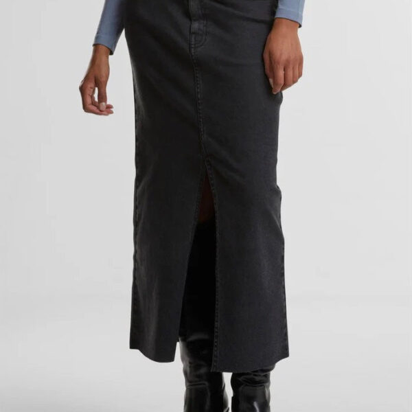 Urban Classics - Ladies High Slit Black Washed - Skirt - black - W30 - 98% Cotton, 2% Elastane,Denim