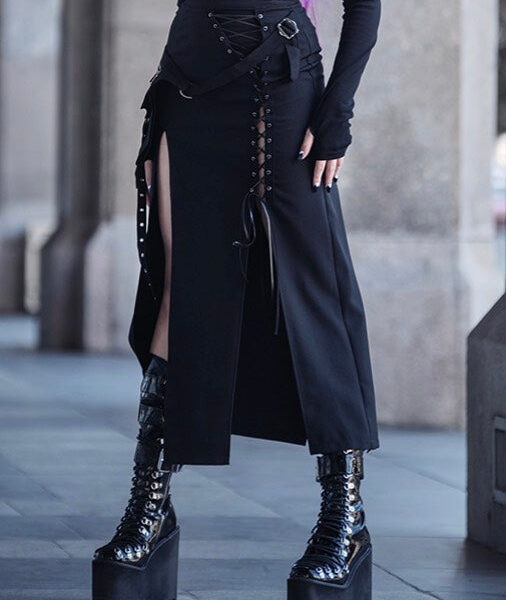 Dark In Love - Punk Sexy Slit Irregular Black - Skirt - black - L - 100% Polyester,Synthetics