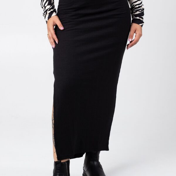 Urban Classics - Ladies Rib High Slit Black - Skirt - black - S - 80% Polyester, 20% Viscose,Knitwear