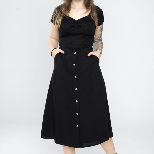 Voodoo Vixen - Heart Button Midi Black - Skirt - black - XXL - 100% Viscose,Viscose
