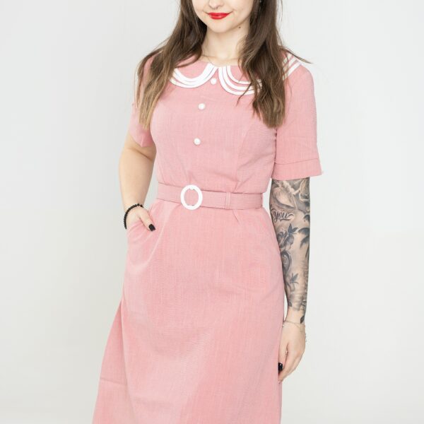 Voodoo Vixen - Layered Collar Belted Pink - Dress - pink - XS - 35% Viscose, 35% Polyester, 30% Nylon,Viscose