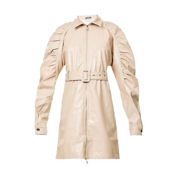 Bia Beige Faux Leather Zip Up Dress